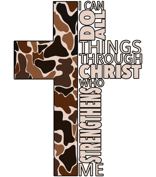 Camo Cross "I can do all things through Christ" Graphic Tee